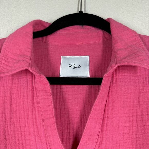 Rails Lauren Gauze Cotton Long Sleeve Button Up Shirt Hibiscus Pink Blouse Small - Picture 3 of 7